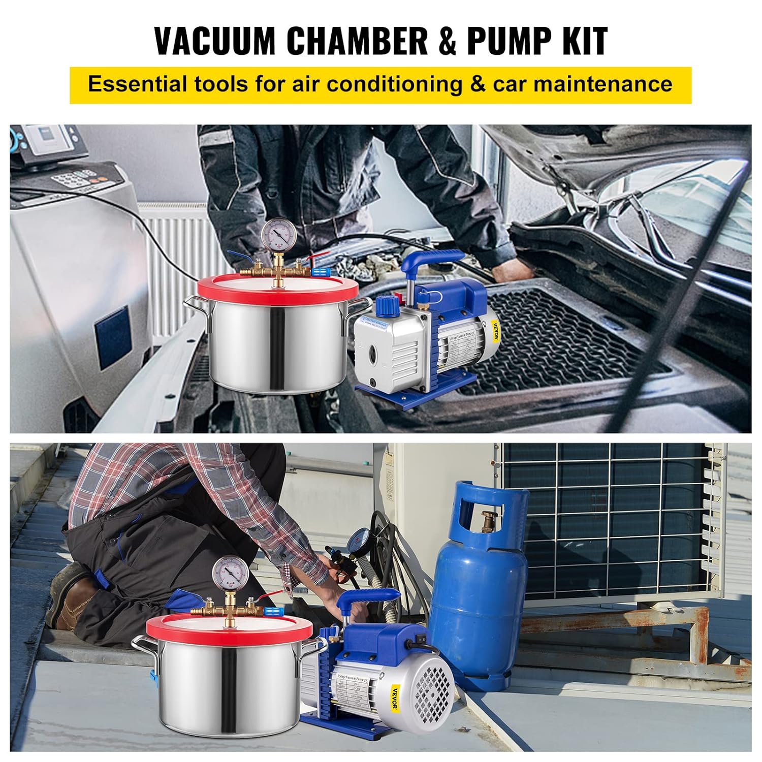 Bestauto 1.5 Gallon Vacuum Degassing Chamber Kit Stainless Steel Degassing Chamber 5.7L Vacuum Chamber Kit with 3 CFM 1/4 HP Vacuum Pump HVAC(3CFM Vacuum Pump + 1.5 Gallon Vacuum Chamber)