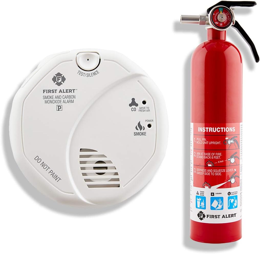 First Alert SCO5CN Battery Operated Smoke and Carbon Monoxide Detector 1-Pack with Home Fire Extinguisher Pack of 2