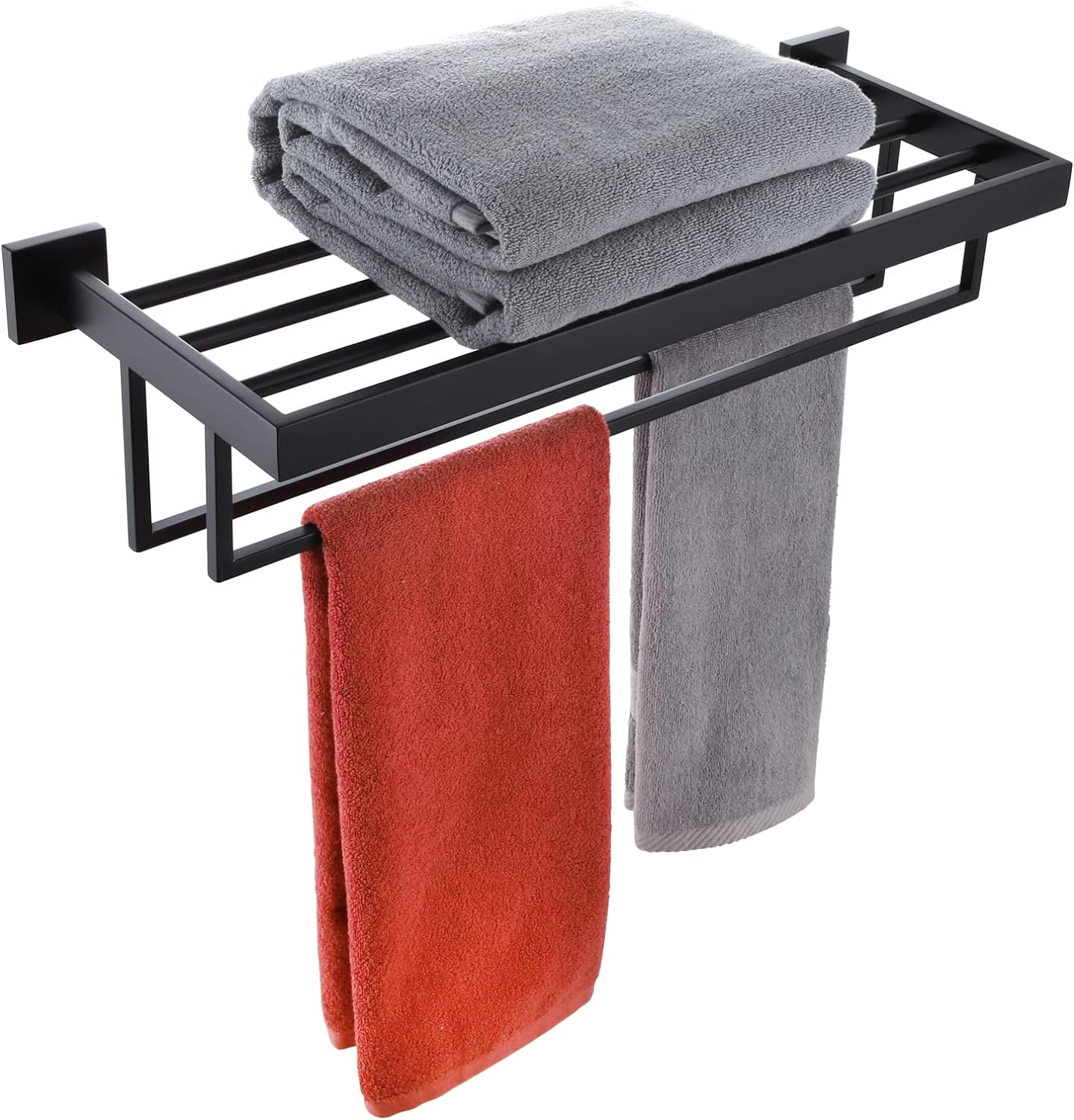 KOKOSIRI Matte Black Towel Rack 24'' Bathroom Towel Shelf with Double Towel Bars SUS304 Stainless Steel Wall Mounted, B6003BK