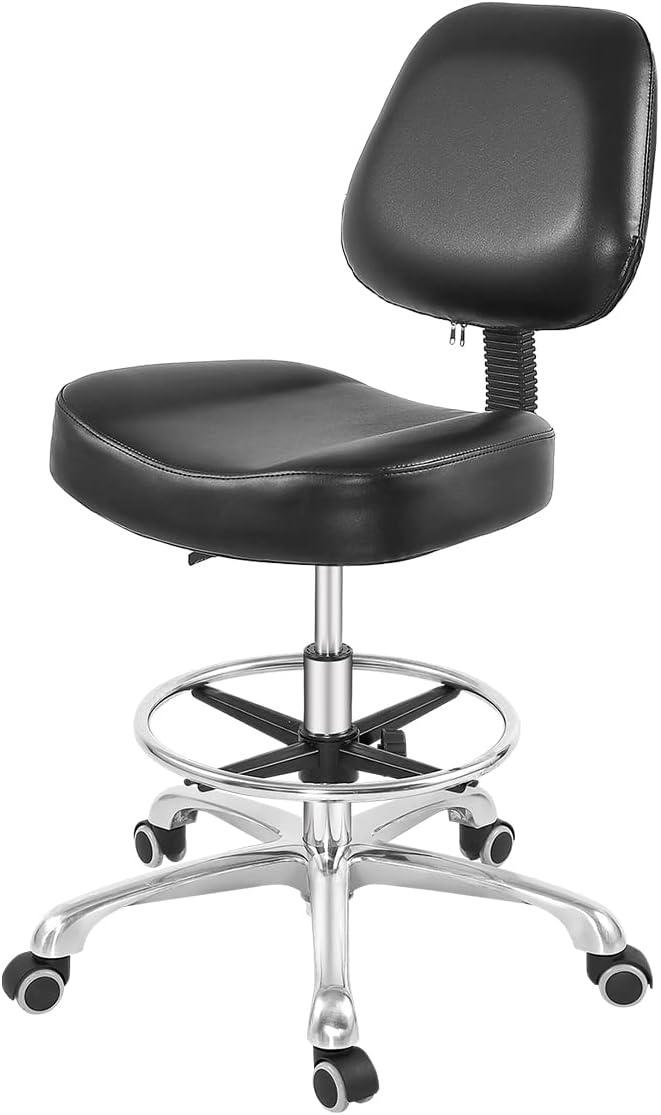 Grace&Grace Professional Office Series Height Adjustable with Ergonomic Tilting Backrest for Drafting,Computer,Studio,Workshop,Office, Home Office (Black, Classic with Footrest)
