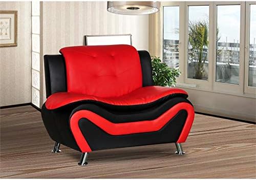 2 Piece Living Room Set with 2 Tone Sofa and Armchair in Black/Red