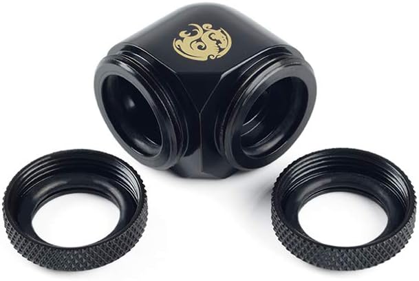 Bitspower Dual Enhance Multi-Link Adapter Fitting for 14mm OD Rigid Tubing, 90 Degree Angle, Matte Black, 4-Pack