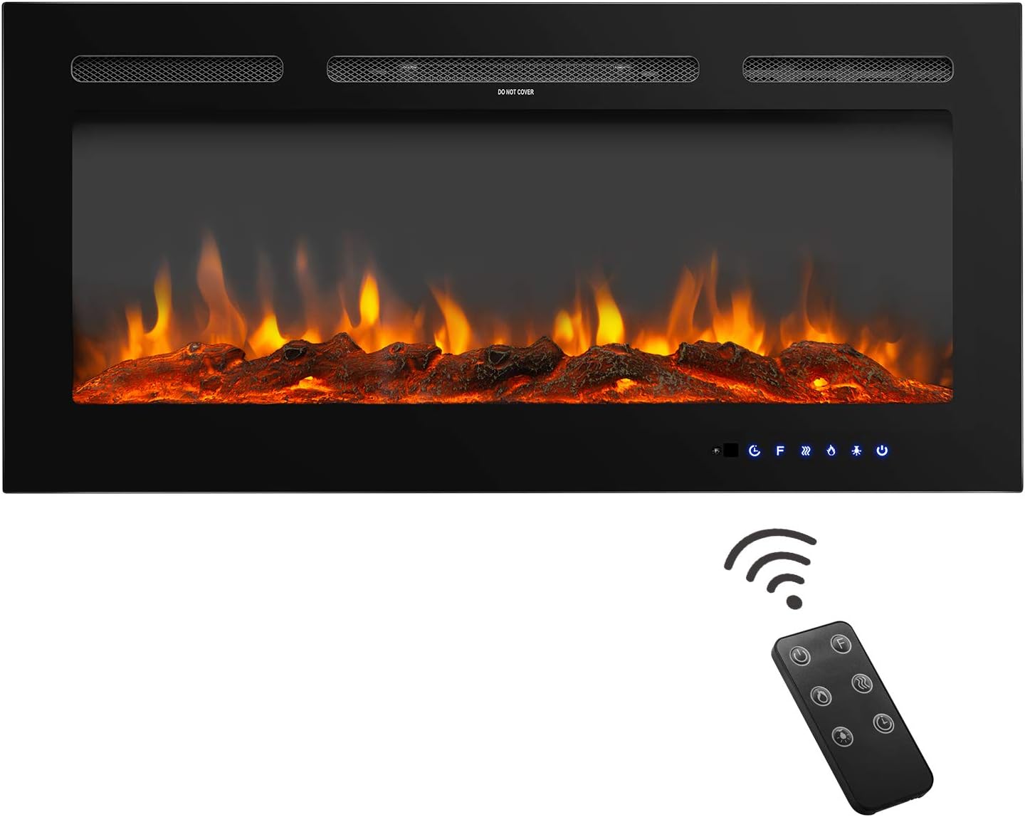 AuAg 50 inch Electric Fireplace 1500/750W Wall Mounted and Built LED Heater Room Heaters with Remote Control Temperature Adjustable Timer Multifunction 9 Flames Settings Log & Crystal 2 Decorations