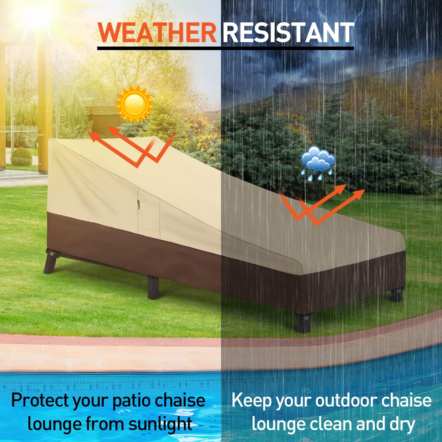 Arcedo Chaise Lounge Cover, Waterproof Outdoor Lounge Chair Covers, 2 Pack Patio Chaise Covers, All Weather Resistant Patio Furniture Covers, 76