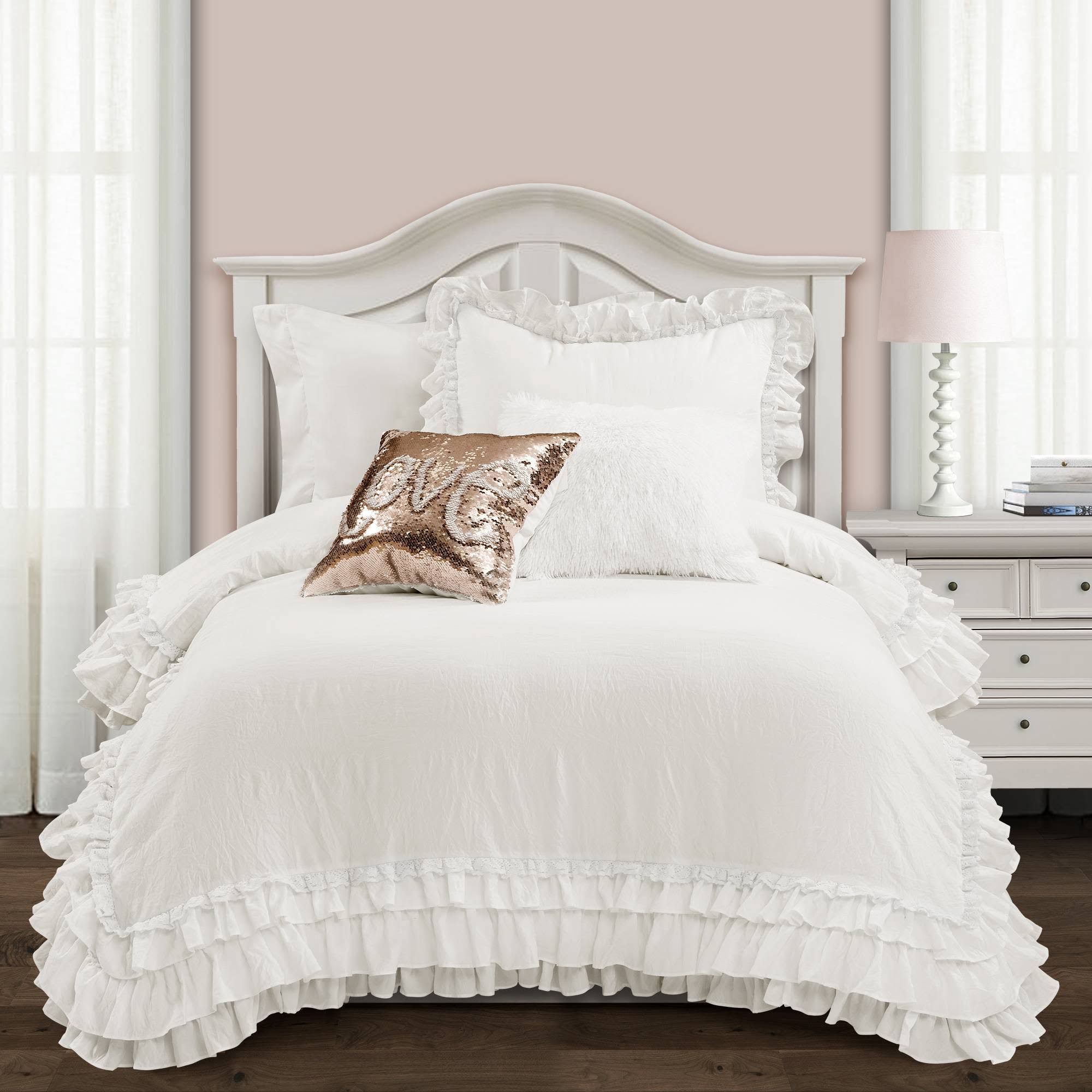 Lush Decor Ella Shabby Chic Ruffle Lace Comforter White Set Full/Queen