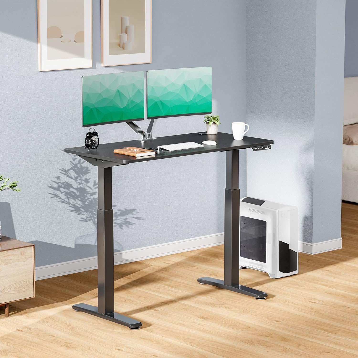 Eureka Ergonomic Electric Standing Desk 48 x 24 Inches, Height Adjustable Sit Stand Desk Home Office Dual Motor Computer Workstation Solid Whole-Piece Desk Board, Black
