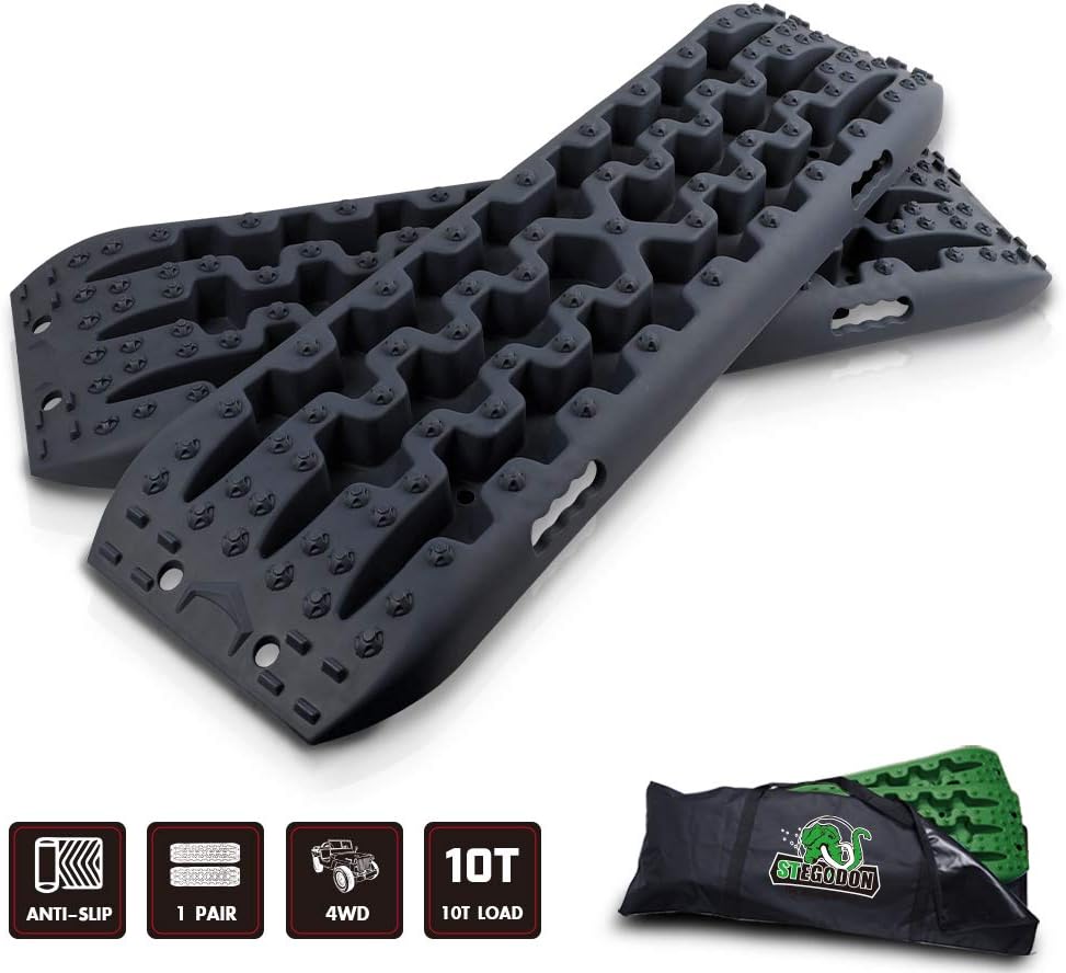 STEGODON New Recovery Traction Tracks Slim(Set of 2), Recovery Traction Mats Sand Snow Mud Track Off Road Tire Ladder 4WD（Black-Slim）