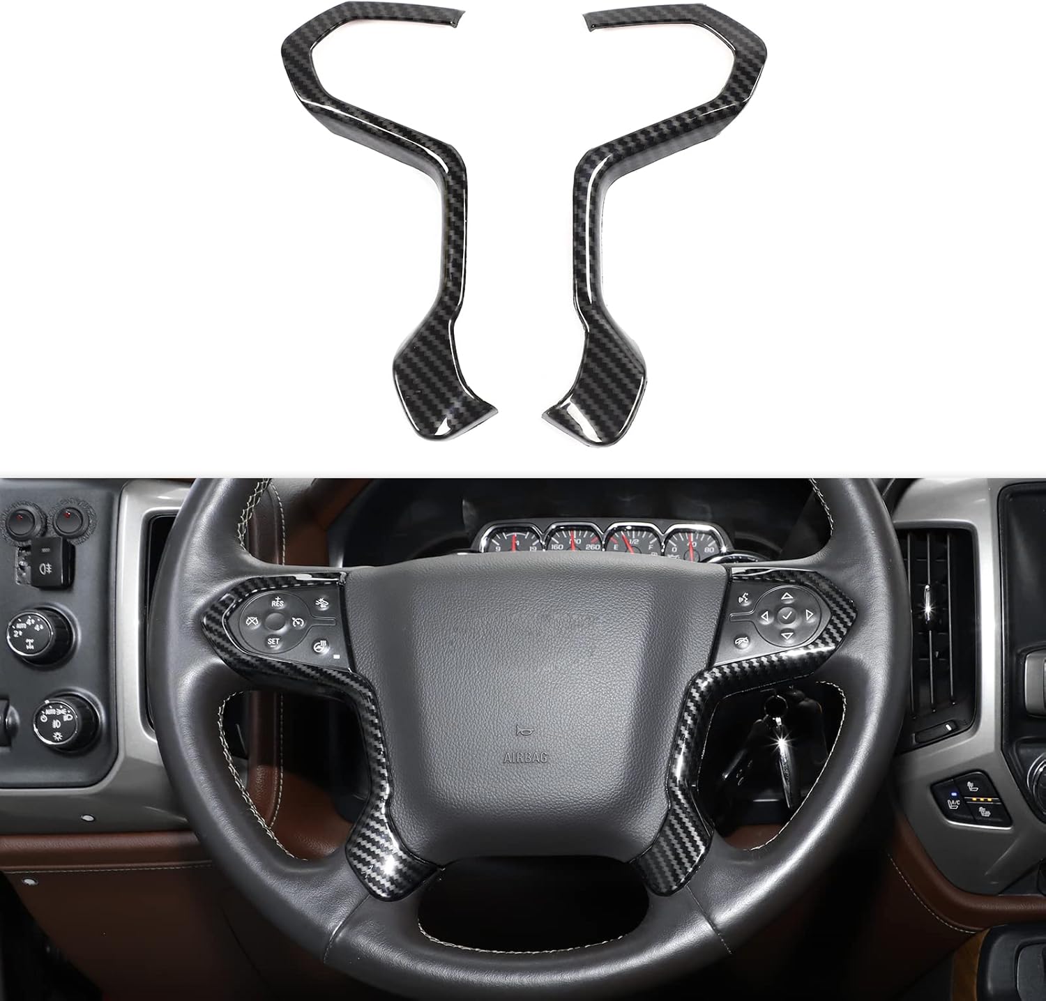 CheroCar for Chevrolet Silverado Steering Wheel Trim Cover ABS Decoration Interior Accessories for Chevrolet Silverado for GMC Sierra 2014-2018 (Red)