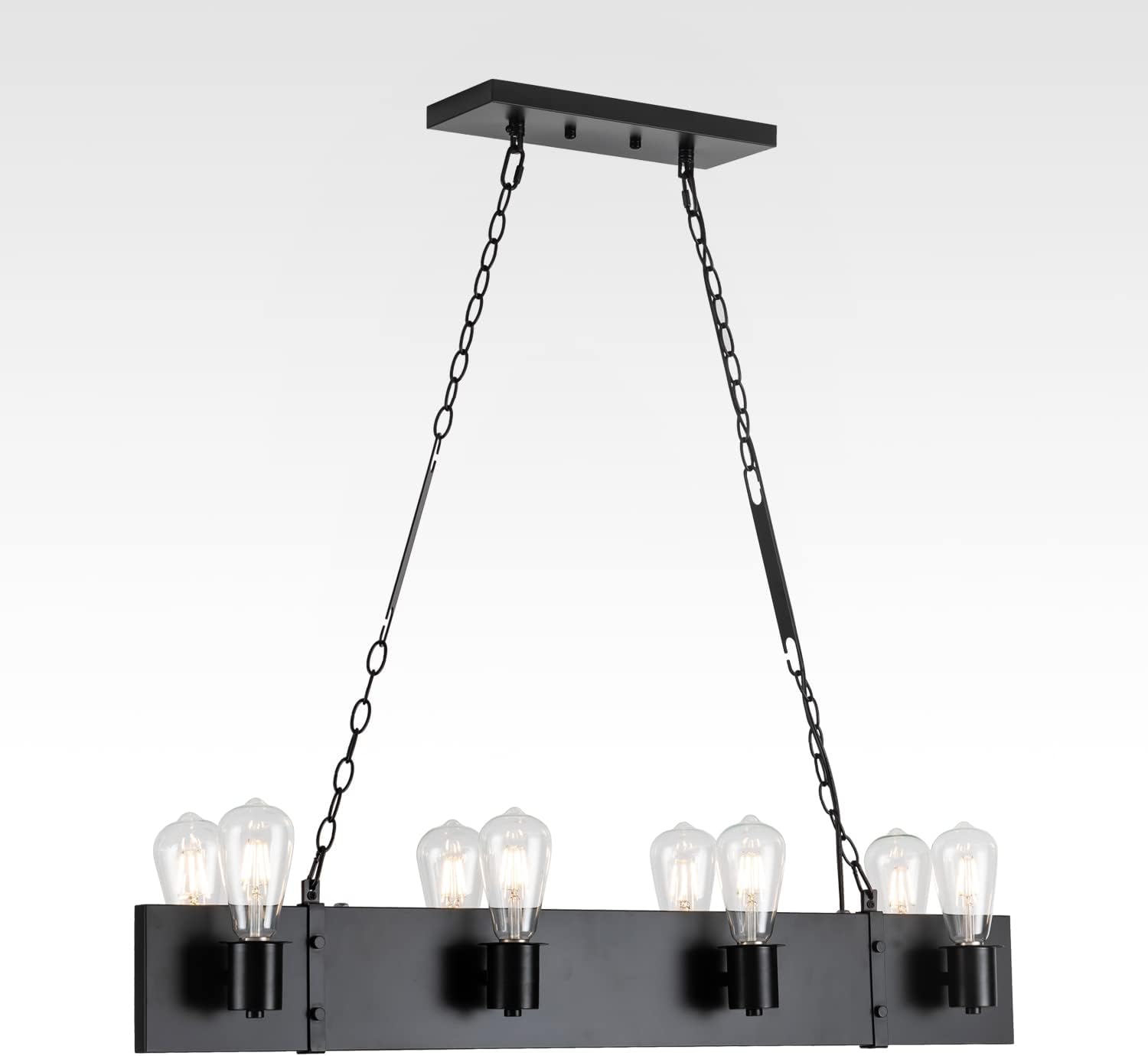 Industrial 8 Lights Chanderlier Vintage Black Pendant Lighting Fixture Farmhouse Linear Kitchen Island Light for Dining Room, Kitchen, Living Room, Bar, Bedroom