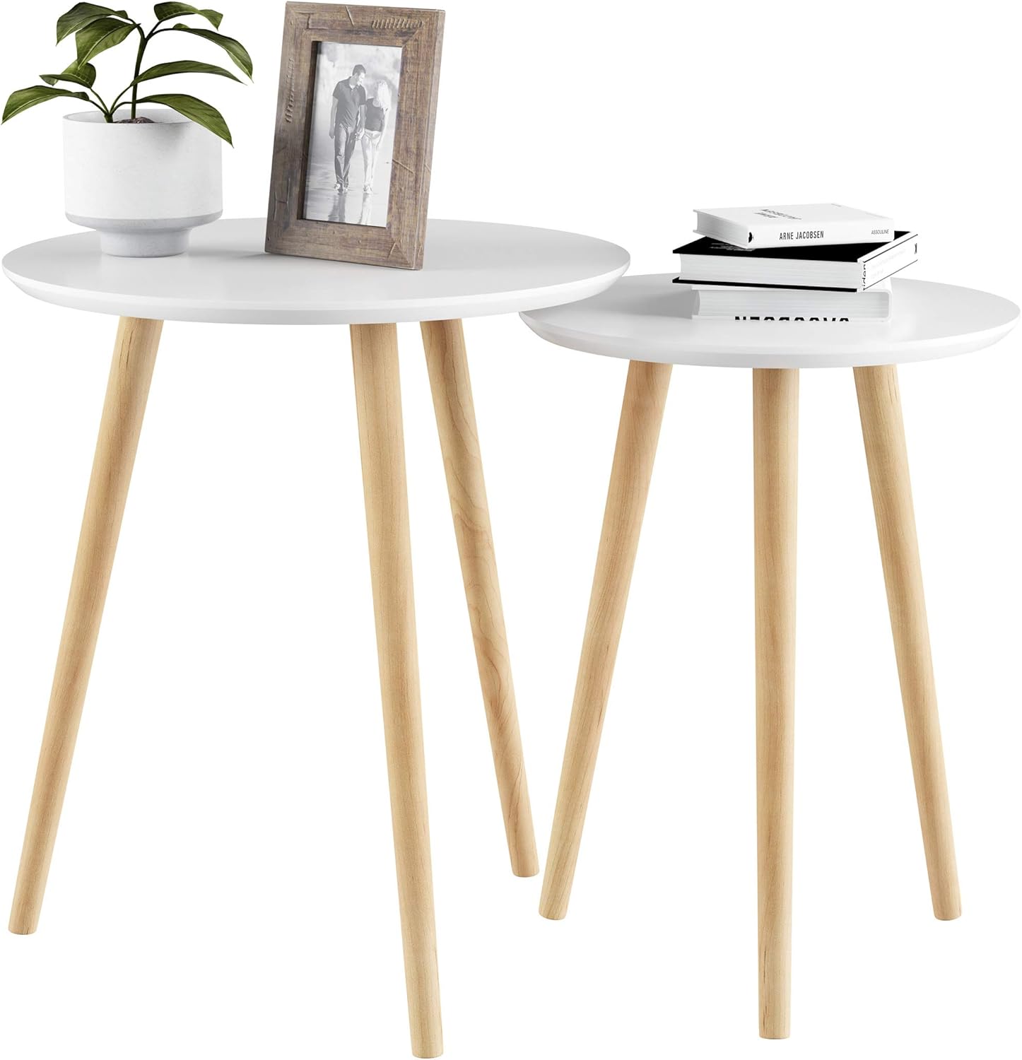 Home Decor Accent Table with Circular Top (White, Set of 2)