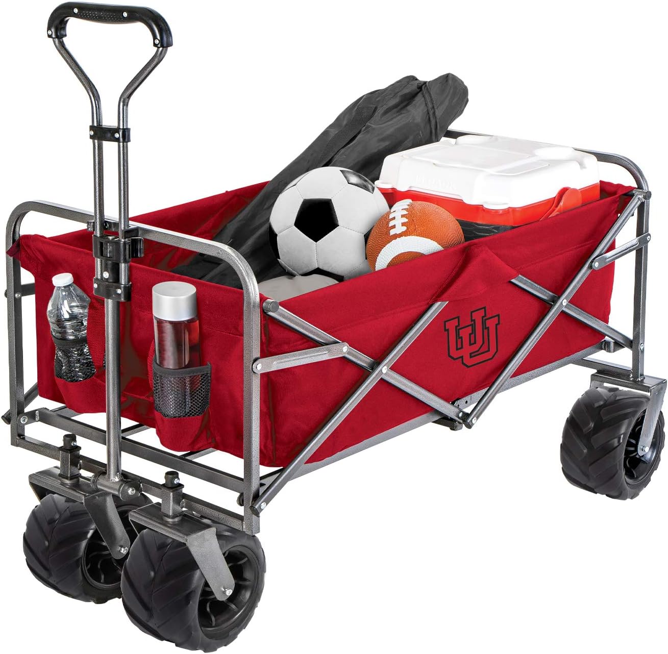 Smart Design Collegiate Heavy-Duty Utility Collapsible Sports Wagon &ndash; Heavy Duty Wheels Beach Cart - 20.15 x 35.5 x 22.5 inch - Black & Crimson Colors - [Utah Utes]