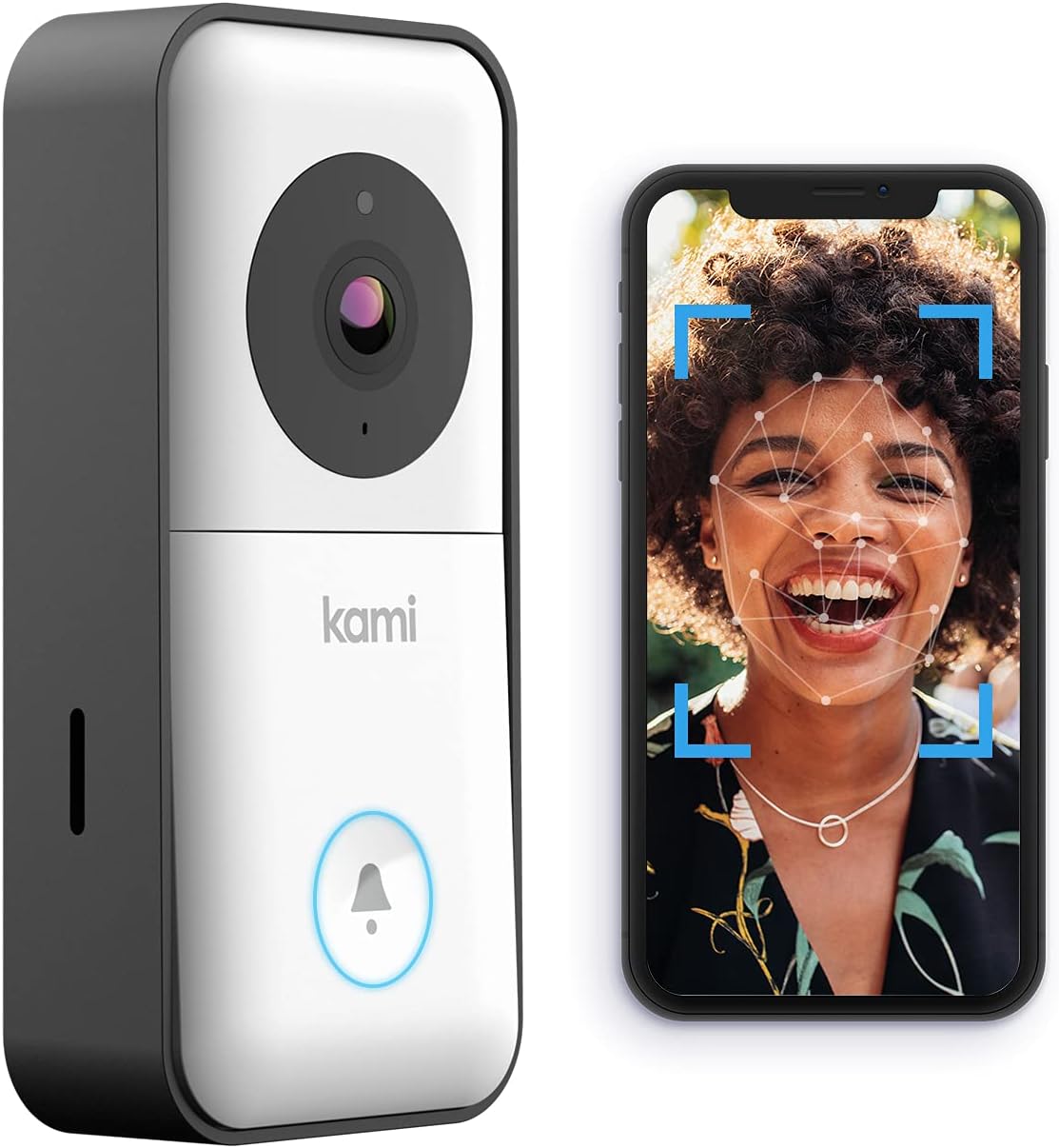 Kami by YI, Smart Video Doorbell Camera Wi-Fi with Motion Detector, Wireless, 2.4G & 5G, Long-Battery Life, Face Recognition, Human Detection, 1080p HD Night Vision, Compatible with Google & Alexa