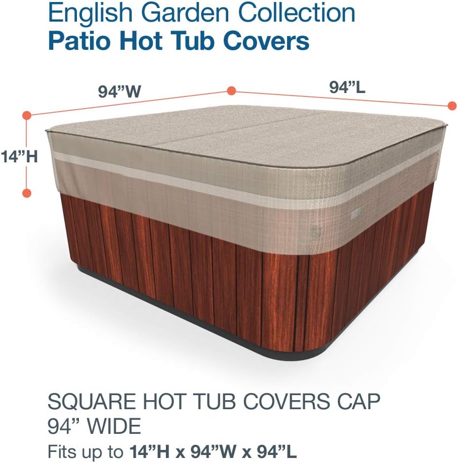 Budge P9A17PM1 English Garden Square Hot Tub Cover Heavy Duty and Waterproof, Large, Tan Tweed Pack of 2