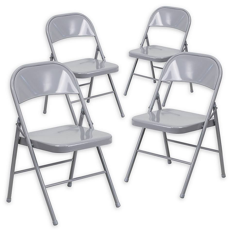 Flash Furniture Double Braced Metal Folding Chair in Grey (Set of 4)