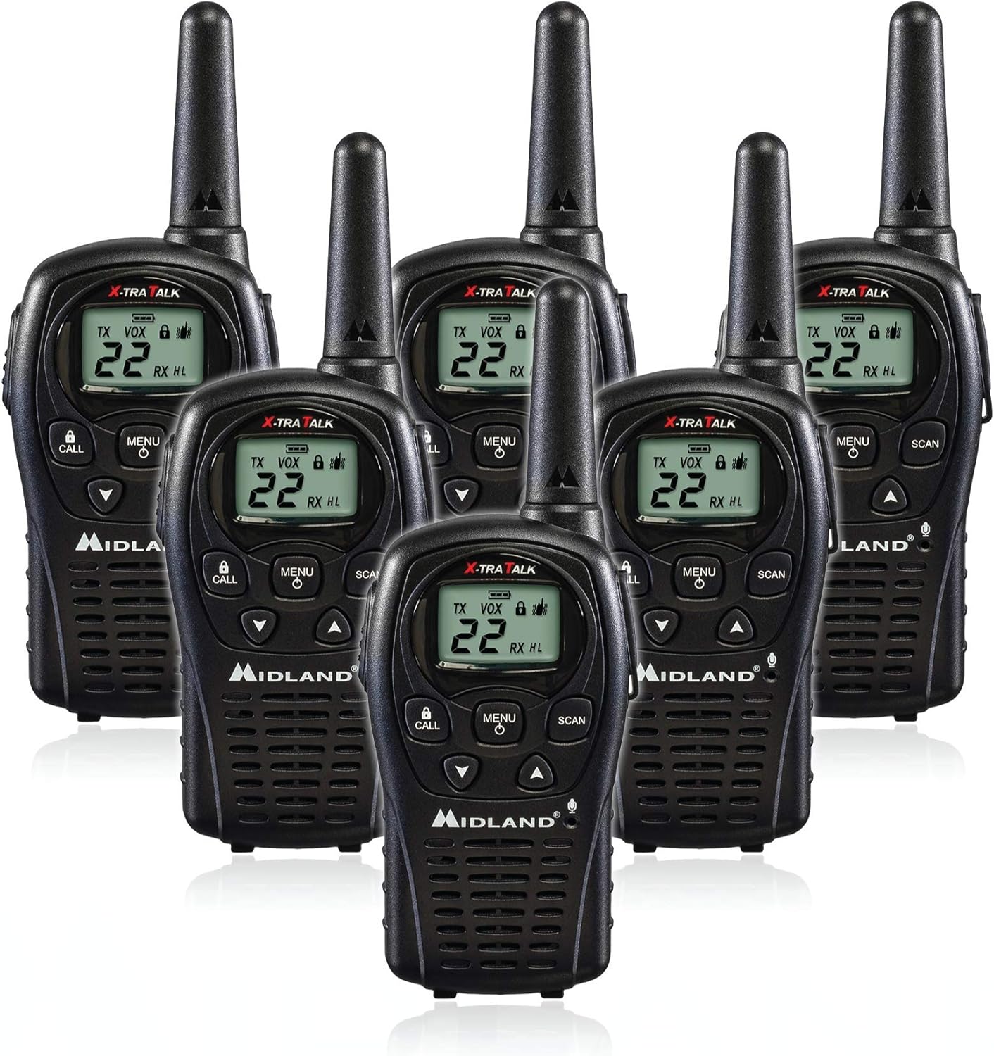 6-Pack Midland LXT500VP3 Two Way Radio, Rechargeable Batteries and Chargers