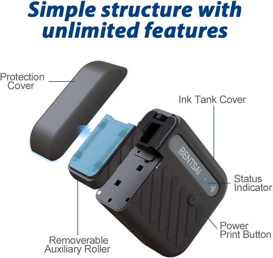 BENTSAI B10 Mini Handheld Printer Mobile Printer Code Printer Wirless WiFi Printer with iOS/Android APP (Black) for DIY Printing QR-Code Barcode Production Date Logo Batch Series Number