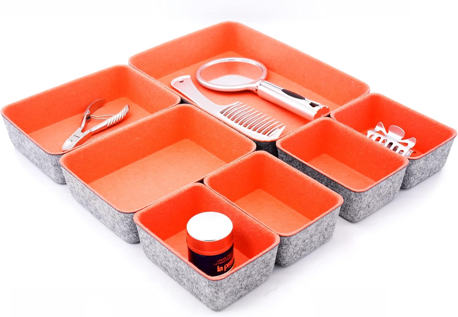 Welaxy Office drawer organizers trays felt storage bins drawers dividers drawers organizer bins , 7 pack (gray) Pack of 2