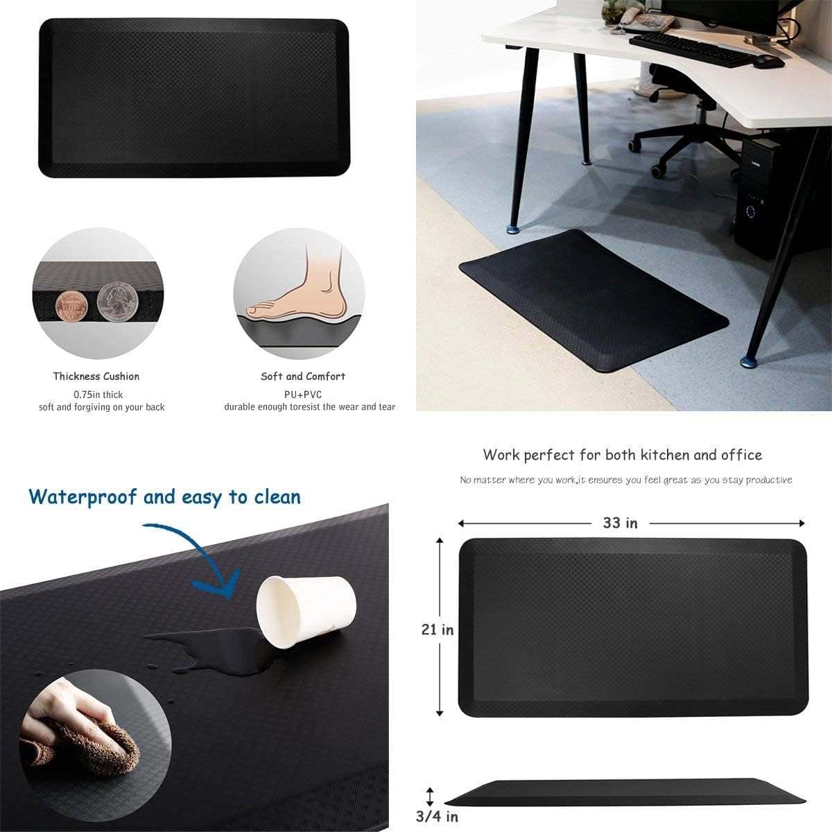 Height Adjustable Standing Desk Converter with Anti-Fatigue Floor Mat, 36 inch Sit to Stand Tabletop Dual Monitor Riser with Keyboard Tray, Black