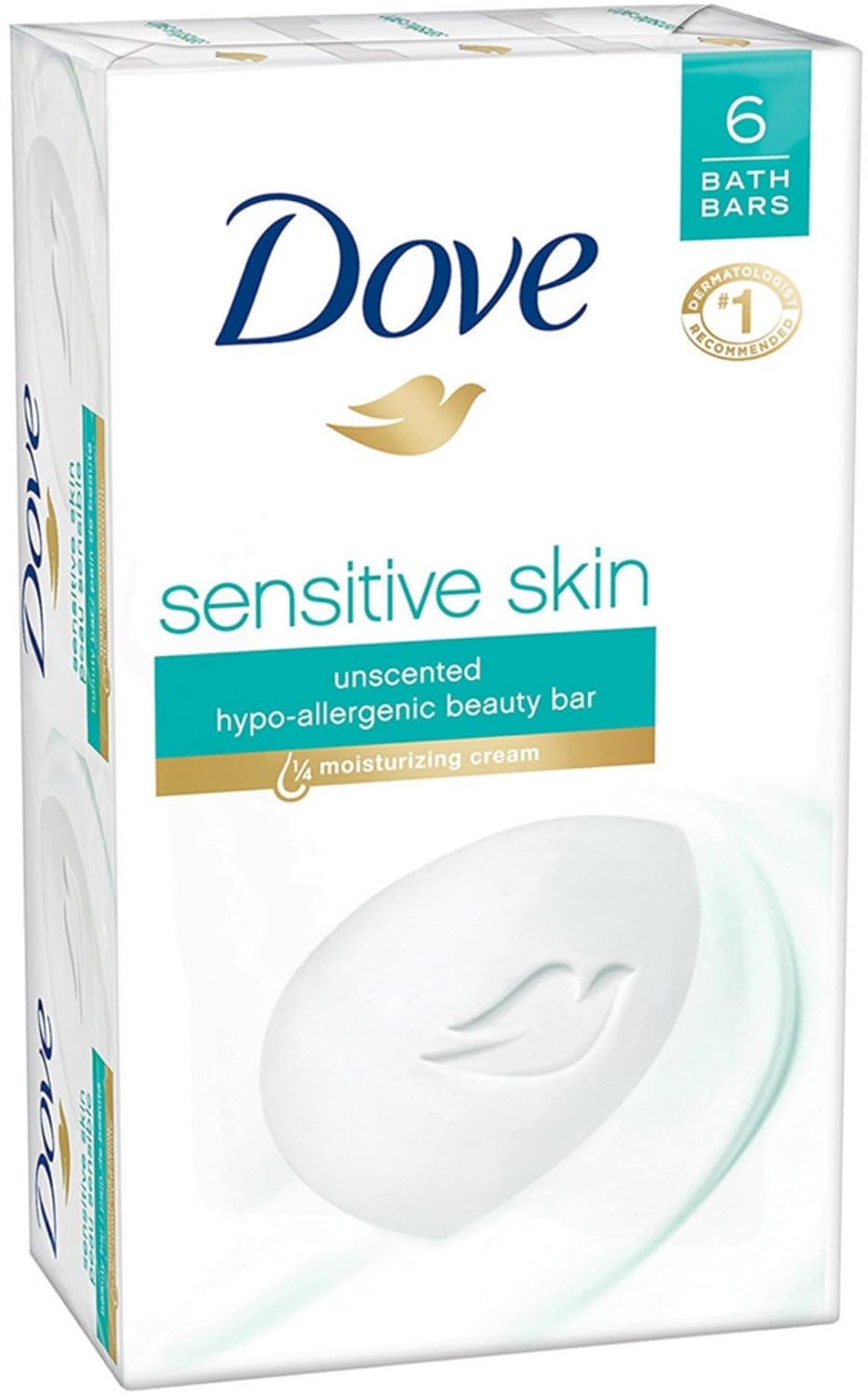 Dove Sensitive Sensitive Skin Bath Bars, Unscented 4 oz bars, 6 ea (4 Pack) Pack of 2
