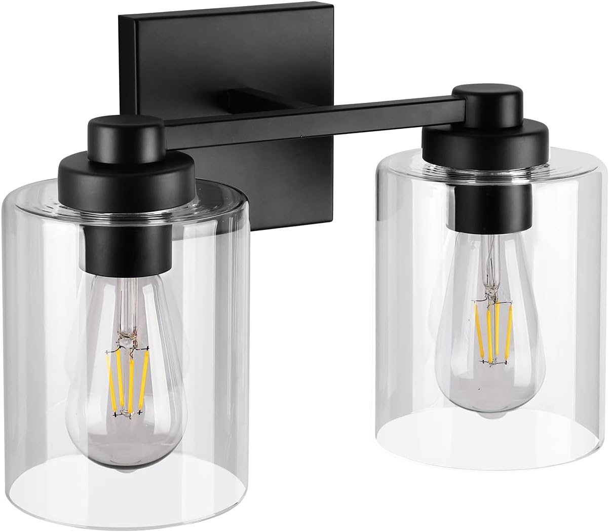 Black Bathroom Vanity Light Fixtures, 2 Lights Bathroom Vanity Light Fixtures,Rustic Farmhouse Vanity Bar Lighting Over Mirror Modern Industrial Wall Sconces Lamp with Clean Glass