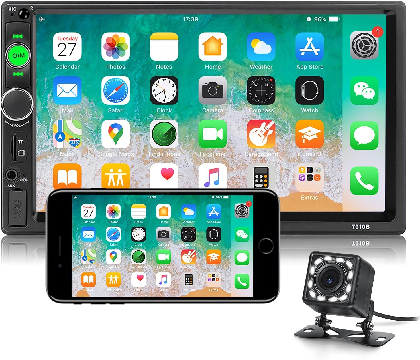 Double Din Bluetooth Car Stereo 7 inch HD Touch Screen Car Radio with Backup Camera Support Mirror Link for Android/iOS