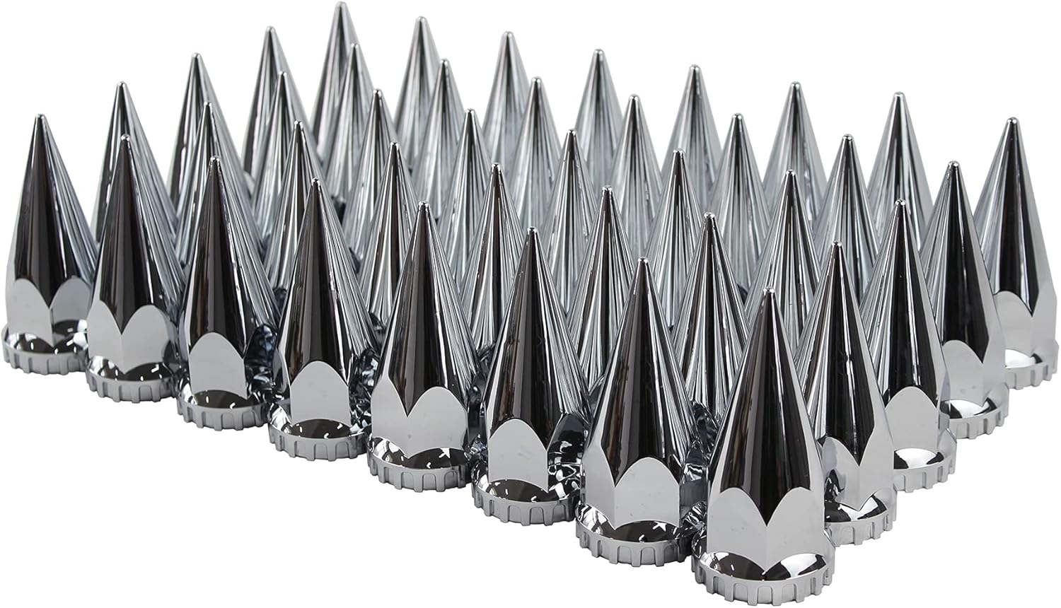 JIUXI ABS Chrome Plastic 33mm Thread-on Spiked Lug Nut Covers for Semi Trucks (Pack of 40)