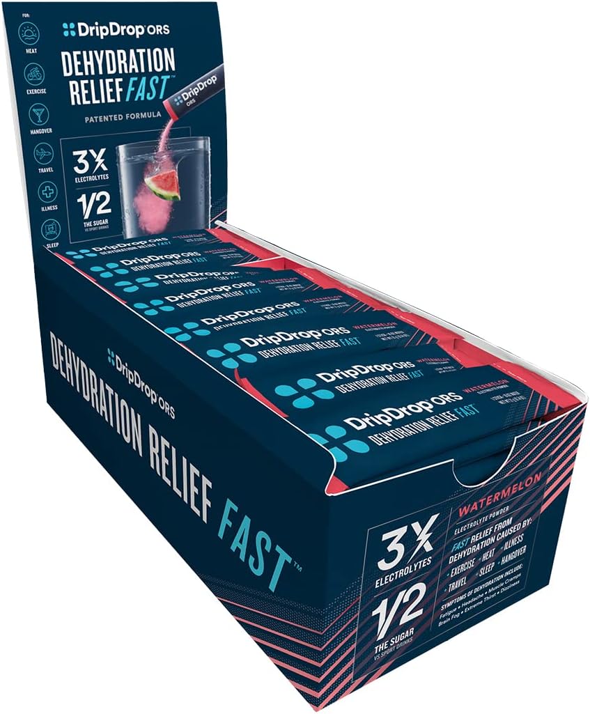 DripDrop ORS - Value Pack - Patented Electrolyte Powder For Dehydration Relief Fast - For Workout, Sweating, Heat, & Travel Recovery - Watermelon - 80 x 16oz Servings