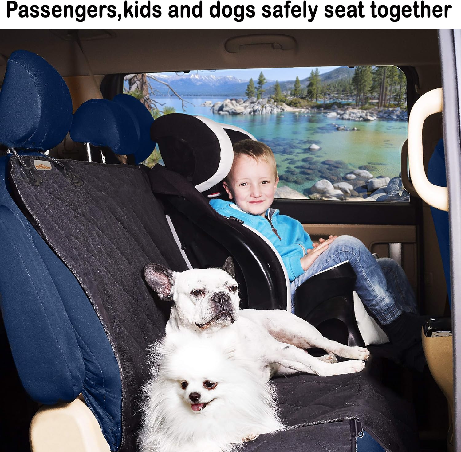 B-comfort Dog Car Seat Covers Hammock for Pets-Back Seat and Doors Protector-Backseat Barrier-Side Flaps,Leak-Proof,Anti-Scratch,Nonslip-Black