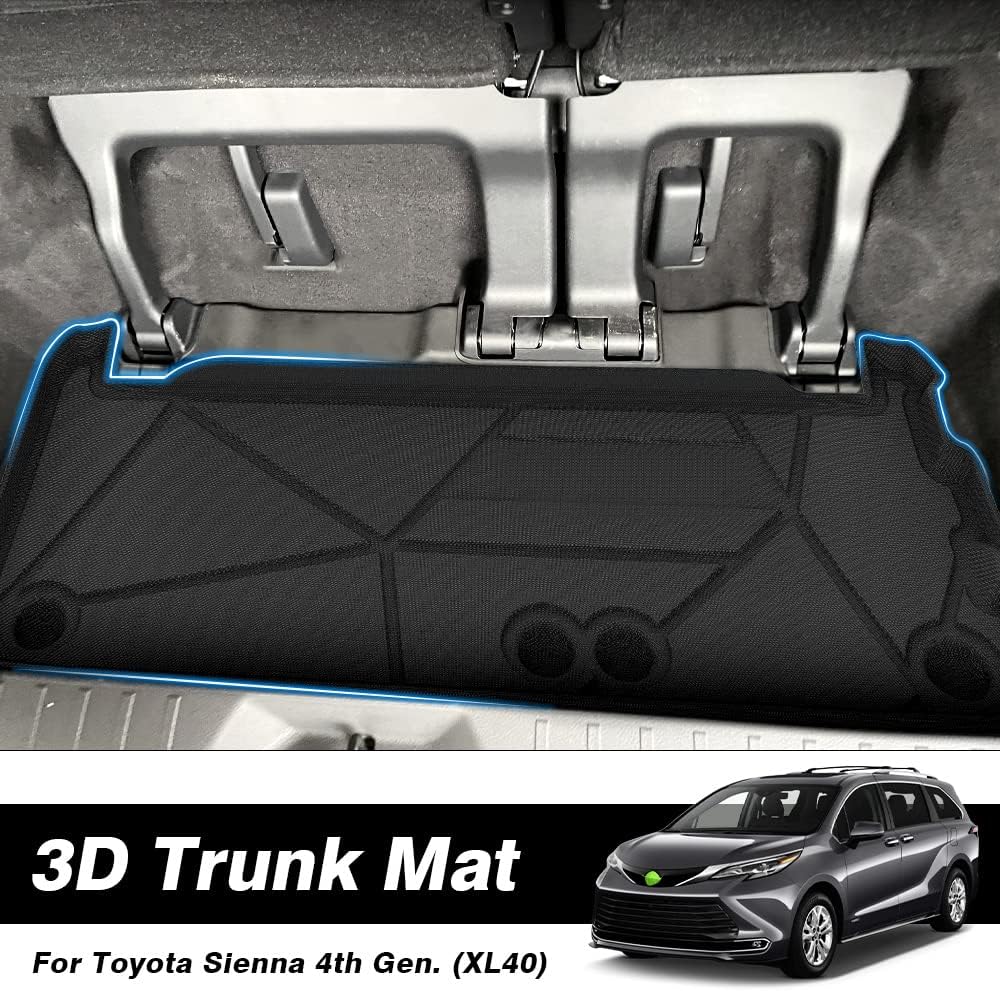 T TGBROS Custom Fit Car Cargo Mat for Toyota Sienna 2021 2022 (ONLY&nbsp;Fit&nbsp;for&nbsp;Without Spare Tire Model)(ONLY&nbsp;Fit&nbsp;for&nbsp;Behind&nbsp;3rd&nbsp;Row) All Weather Cargo Liner Rear Trunk Liner Tray Black