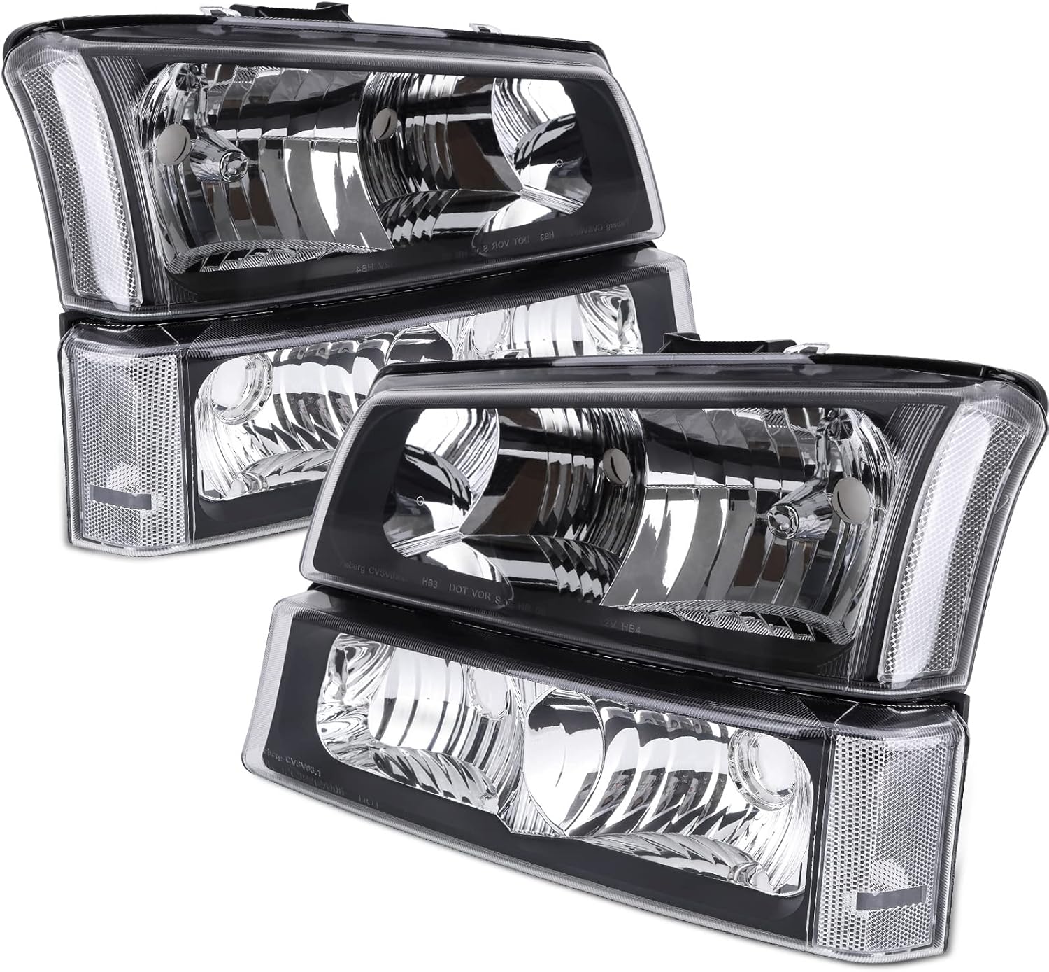 POLLY WALES Headlights Assembly Compatible with 2003-2006 Chevy Silverado - Black Housing Clear Lens Clear Reflector