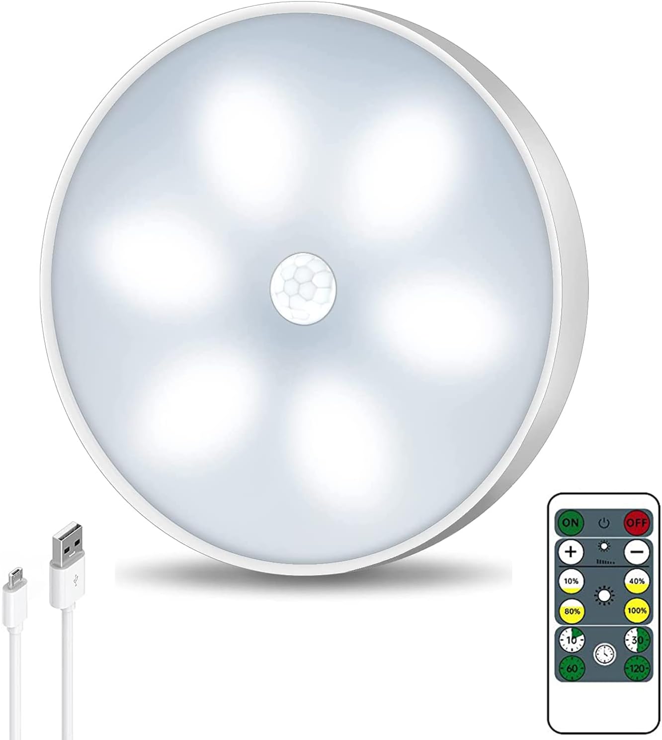 LED Closet Lights Wireless Motion Sensor Puck Light, Newest Version USB Rechargeable Dimmer Step Light with Remote, Night Safe Lighting for Under Cabinet, Kitchen, Hallway, Stairs (6 Pack)