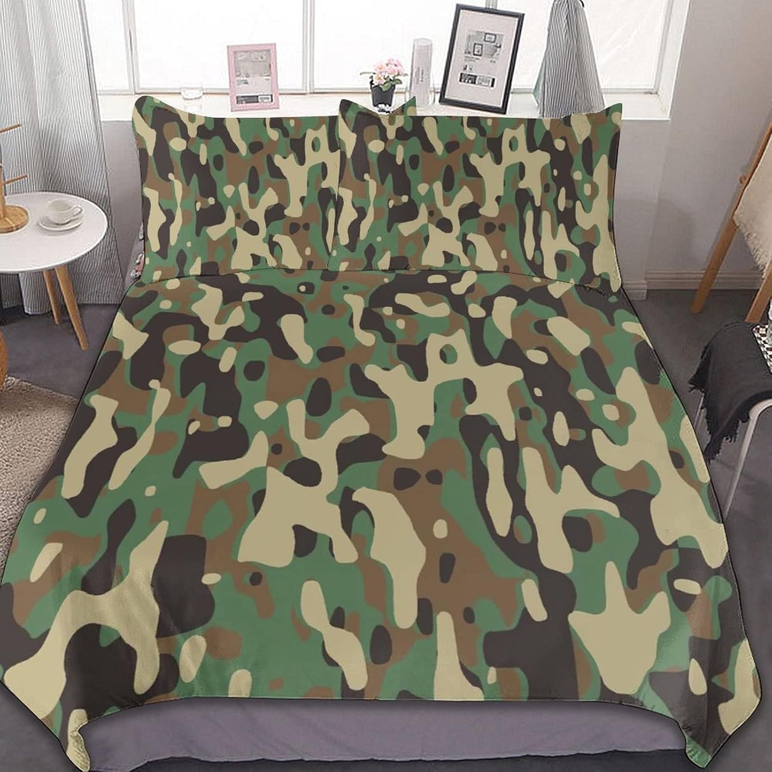 Black Camo 3 Pieces,American Boy Soldier Farmhouse Camo Camouflage 3 Piece Twin Bed Set-Includes Comforter&Sheet Set-Bedding Features-Super Soft Fade Resistant Microfiber Queen (90