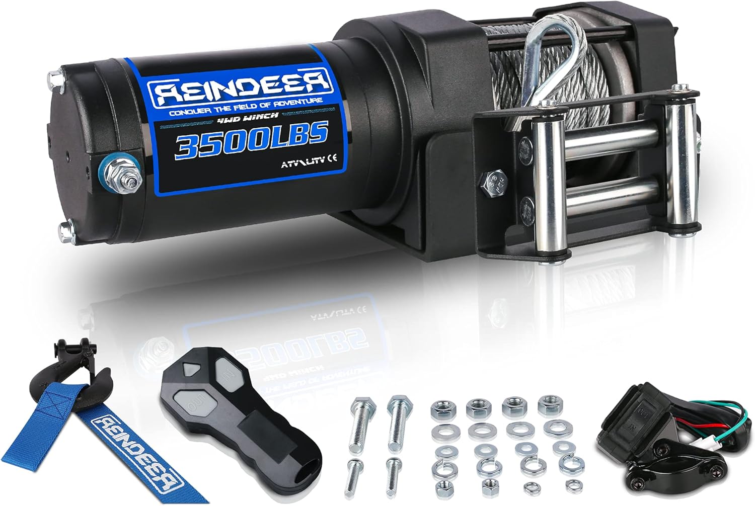 REINDEER New 12V Winch 3500 lb Load Capacity Electric Winch kit Steel Cable Wire Rope with Hawse Fairlead Waterproof IP67 with Wireless Remotes