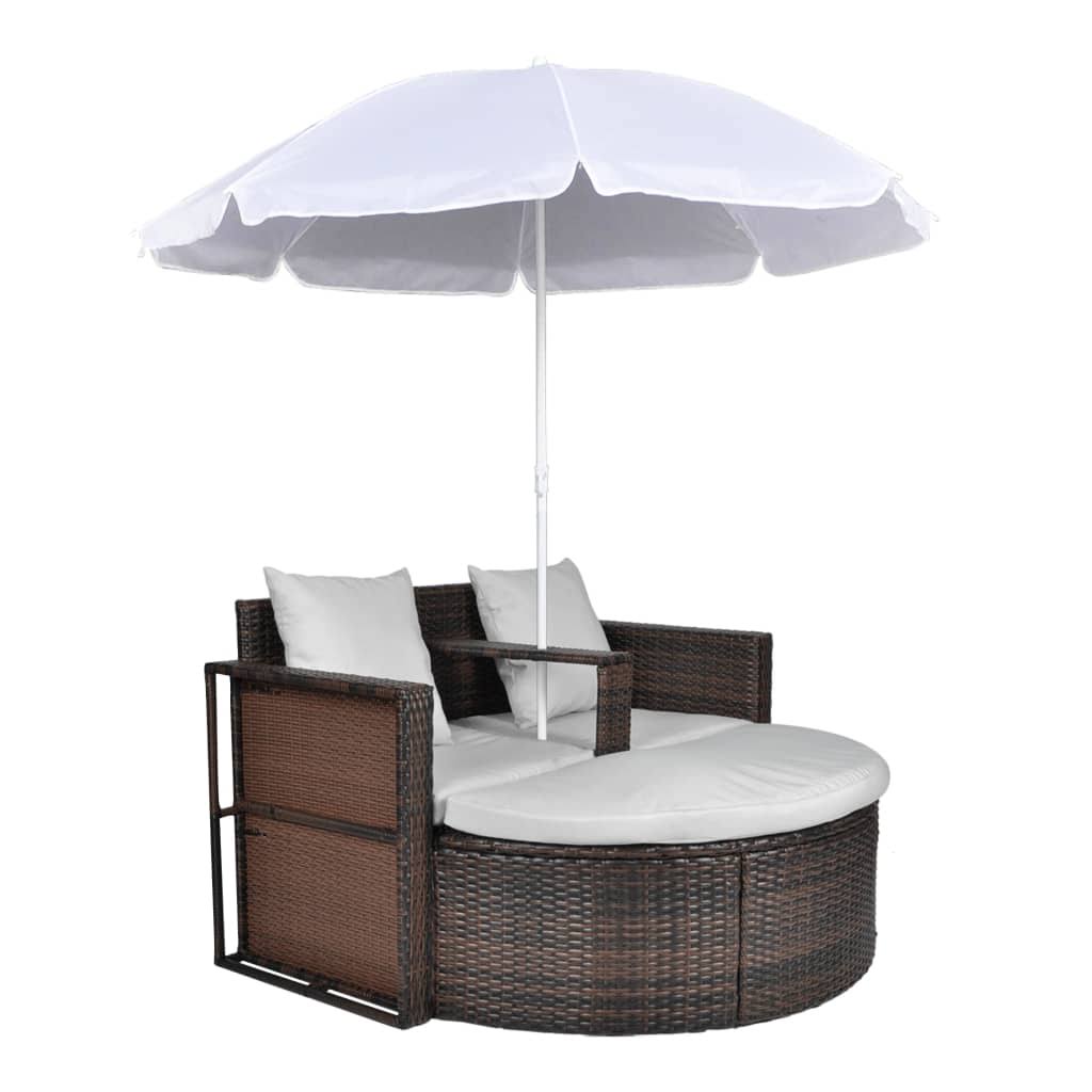 vidaXL Garden Bed with Parasol Poly Rattan Black