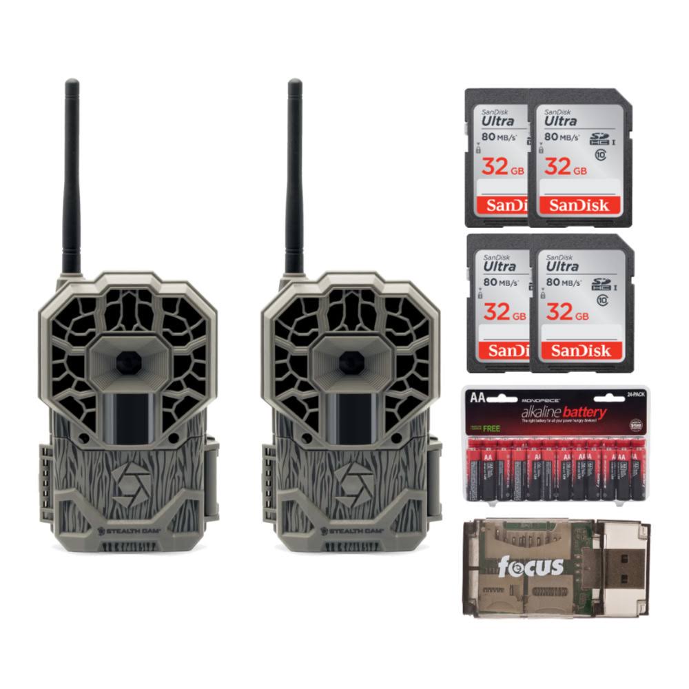 Stealth Cam GX 22MP 100ft IR Range Verizon App Camera (2-Pack) Kit W Accessories