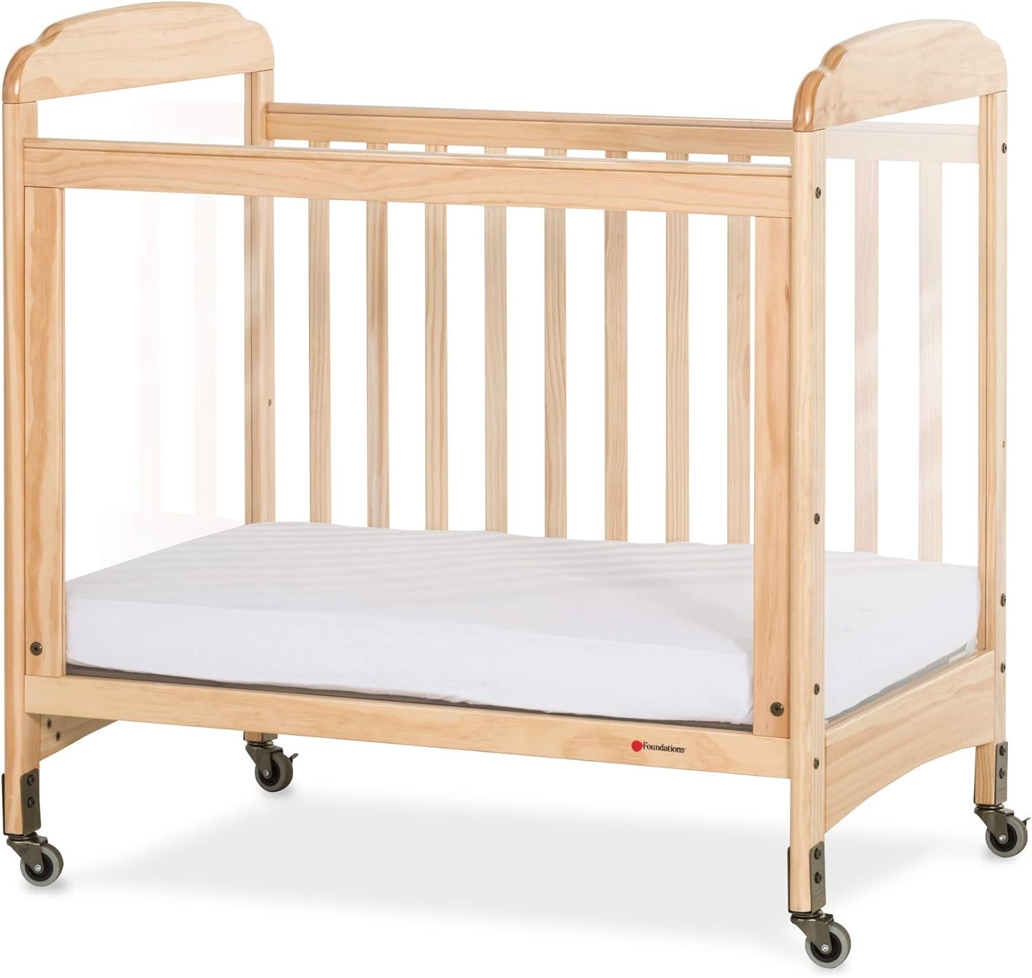 Foundations Serenity 4-Panel Clearview Compact Crib, Fixed-Side, Natural Wood