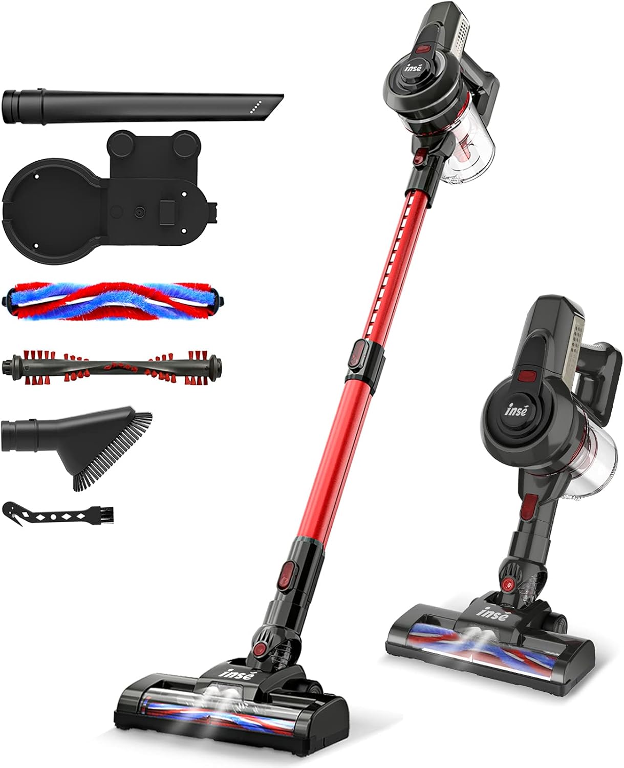 INSE Cordless Vacuum Cleaner, 12KPa Powerful Vacuum Cleaner with 160W Motor, 4-in-1 Cordless Stick Vacuum, Rechargeable Handheld Vacuum Cleaner for Home Hard Floor Carpet Pet Hair-N6S