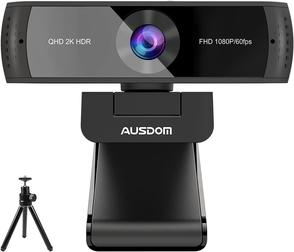 AUSDOM AW651 AutoFocus Webcam with HDR, 2K QHD Computer Camera, 1080P 60FPS Streaming Web Camera, Dual Noise Canceling Mics, Privacy Cover Slide & Tripod, for Zoom/Skype/MS Teams, PC/Laptop/MacBook