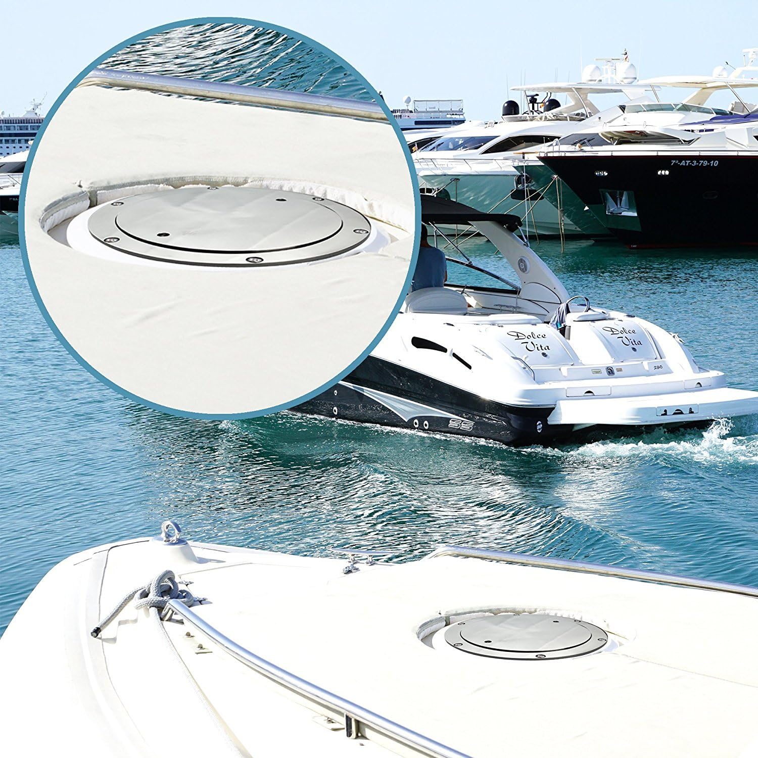 Salty Reef Marine Hardware - 5“ Boat Deck Plate - Made from Heavy Duty 316 Marine Grade Stainless Steel - Comes Now with Key to Remove Plate. Pack of 2