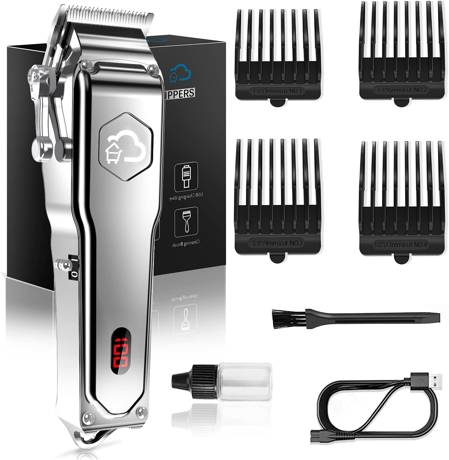 JUSTSTONE Hair Clippers for Men Professional Cordless Clippers for Hair Cutting with LED Display, Rechargeable Hair Trimmer for Men Adjustable Barbers Grooming Kit Haircut Pack of 2