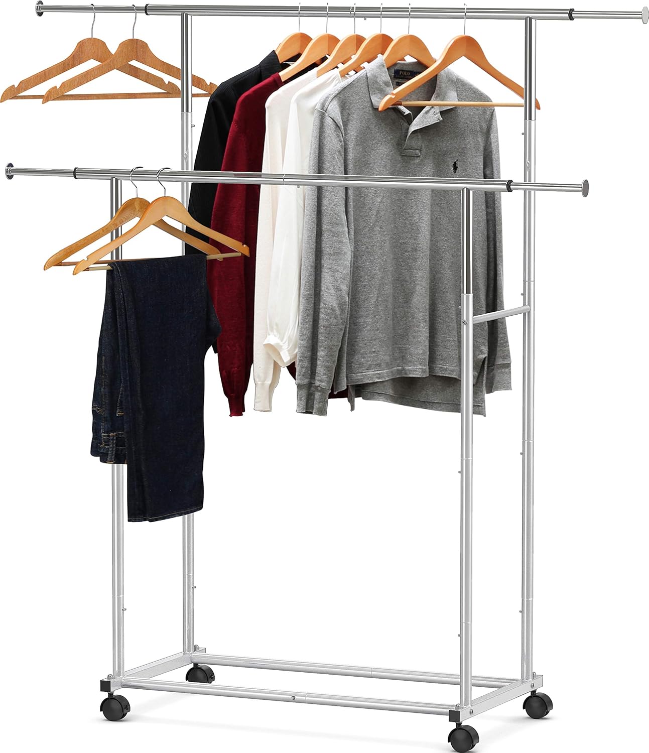 Simple Houseware Standard Double Rod Garment Rack, Black Pack of 2