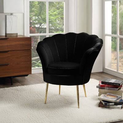 Rocco 34x22 Wide Tufted Velvet Barrel Chair Mercer41 Fabric: Black