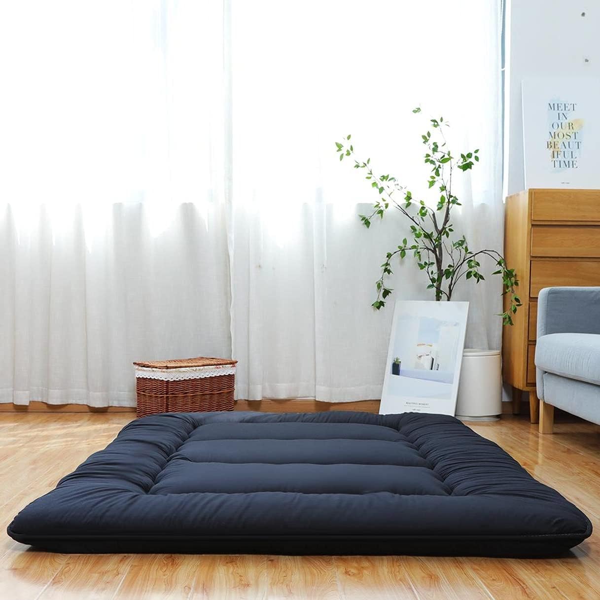 XICIKIN Japanese Floor Mattress, Japanese Futon Mattress Foldable Mattress, Roll Up Mattress Tatami Mat with Washable Cover, Easy to Store and Portable for Camping, Cactus, Twin Full Queen