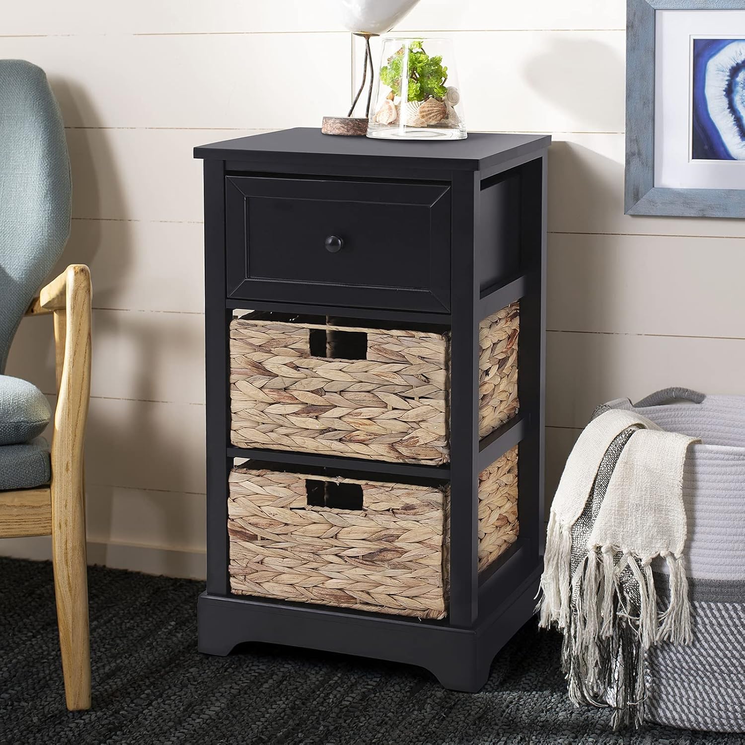 MAISON ARTS Black Storage Cabinet with 2 Drawers & 4 Removable Baskets Entryway Accent Cabinet Home Rustic Storage Chest for Entryway, Living Room, Bedroom, Kitchen, Dining Room