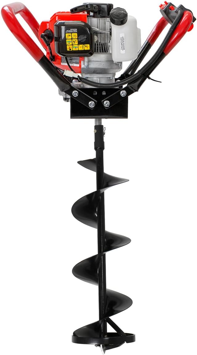 XtremepowerUS 81092 V-Type 55CC 2 Stroke Gas Post Hole Digger W/Ice Auger Bit, Red/Black