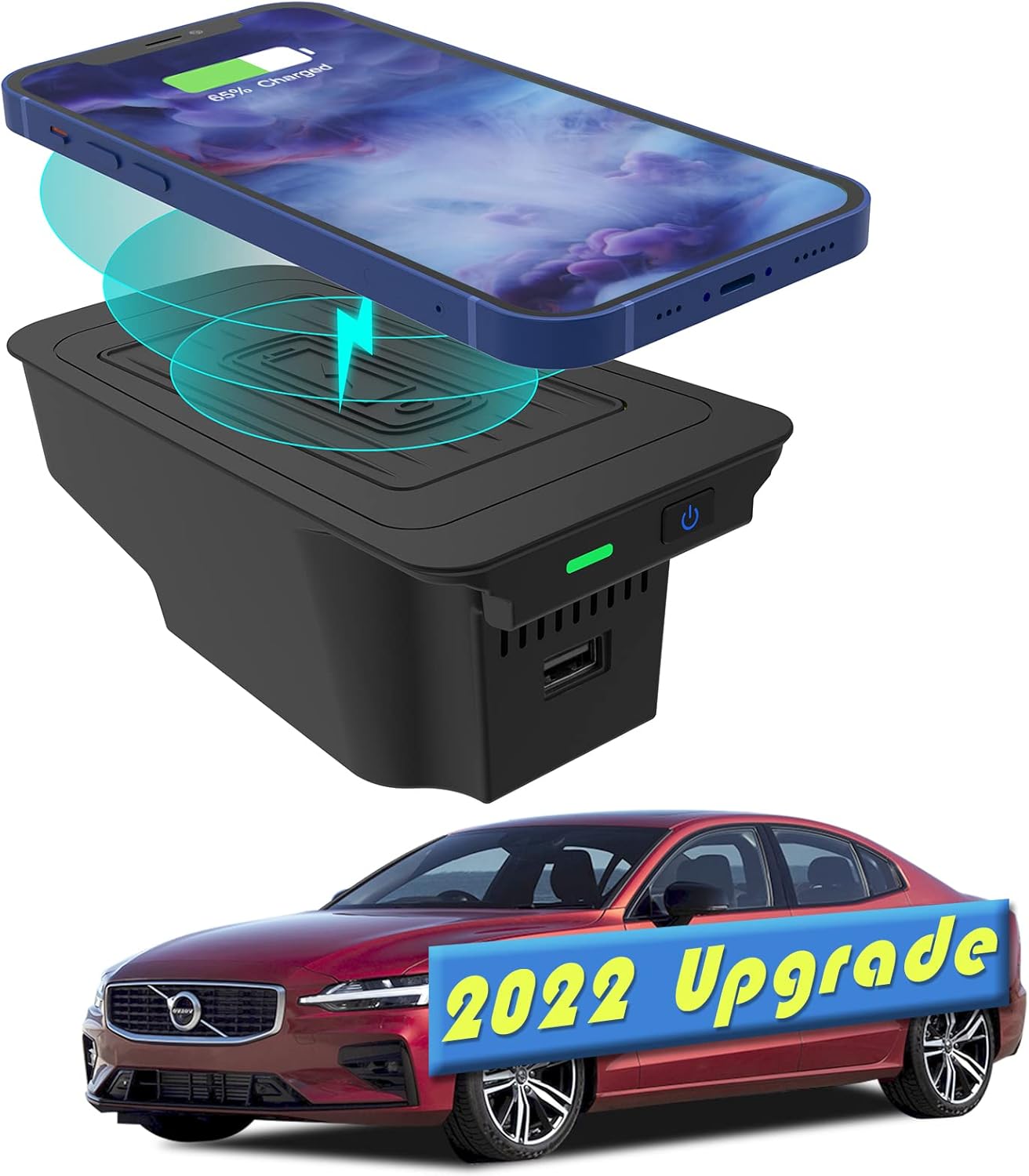 CreekT 2022 Upgrade Wireless Charger for Volvo XC90 XC60 S90 S60 V90 V60 2017-2022, Wireless Charging Pad Mat Center Console Interior Fit for Volvo Accessories 2022 2021 2020 2019 2018 2017 Pack of 2