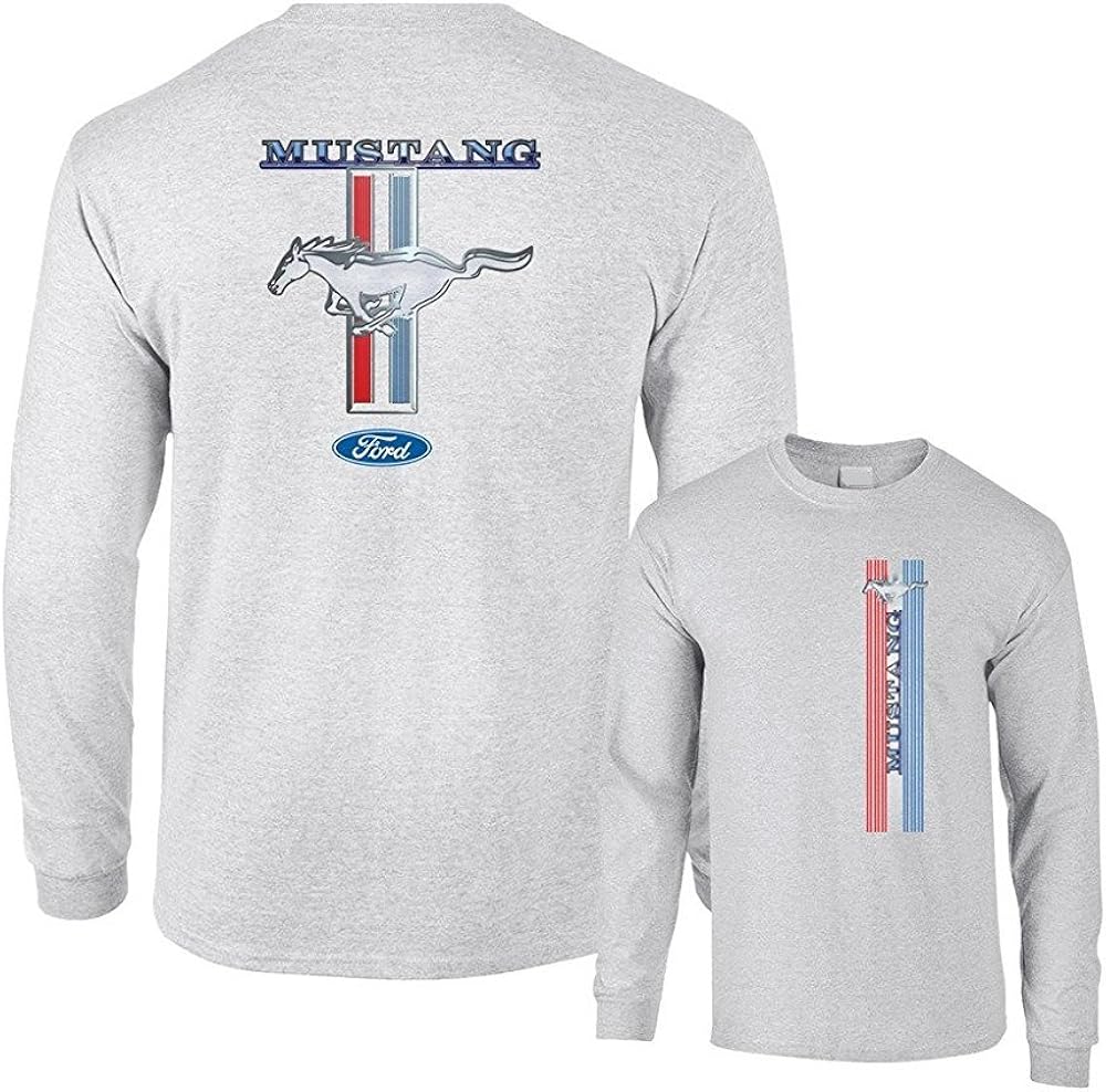 Ford Mustang Pony Racing Stripe 5.0 Muscle Shelby Long Sleeve T-Shirt Front Back Print