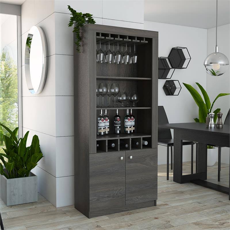 Pemberly Row 69x22 Bar Cabinet with Wine Rack in Espresso