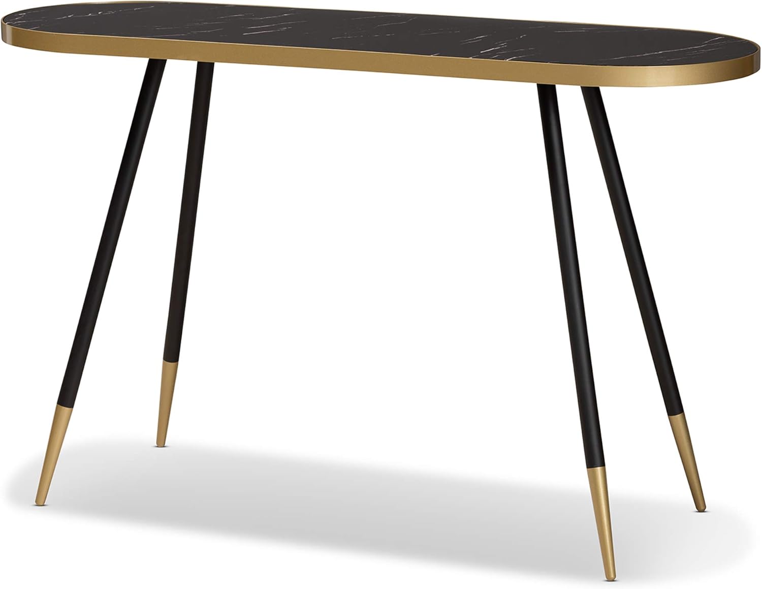 Baxton Studio Black Faux Marble and Two-Tone Gold and Black Metal Console Table