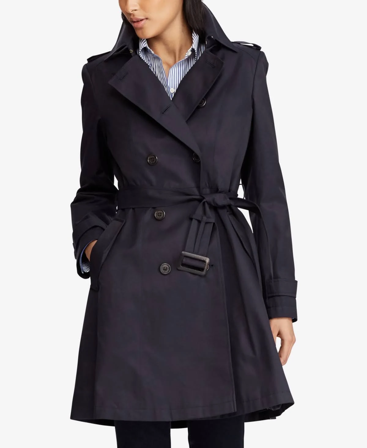 Lauren Ralph Lauren Belted Water Resistant Trench Coat, Created for Macy&s - Dark Navy